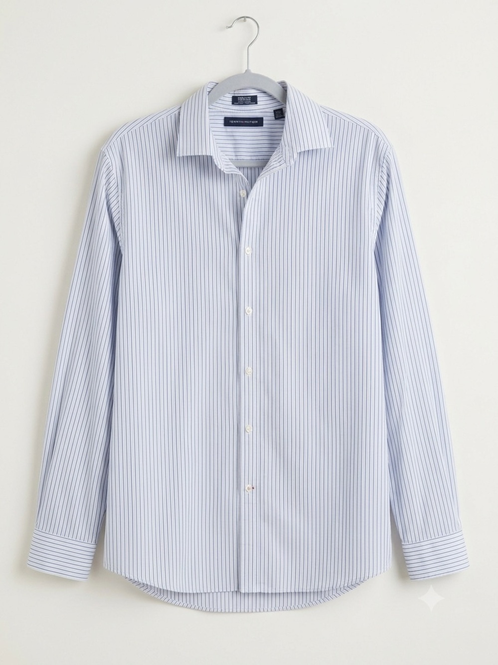Tommy Hilfiger Light Blue and White Pinstripe Dress Shirt- Size XL